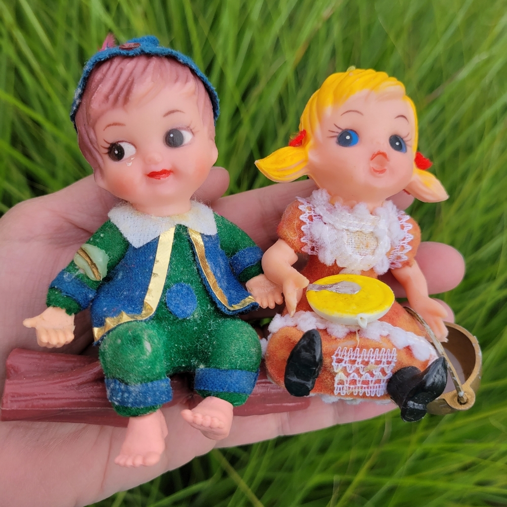 Vintage Boy & Girl Ornaments - Jack & Jill or Hansel & Gretel? - Hong Kong 1960s
